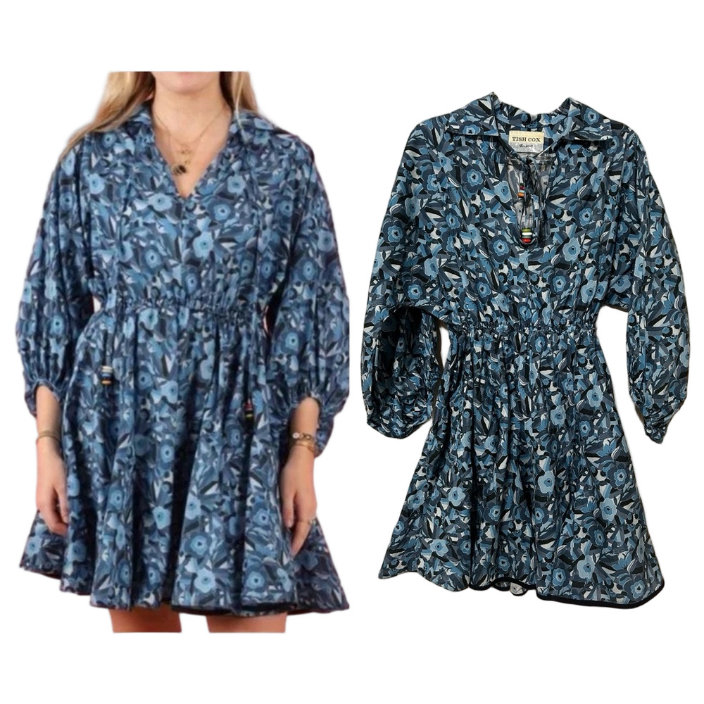 🐢TISH COX Liberty blooms merry & Me Blue Floral Dress size S GUC